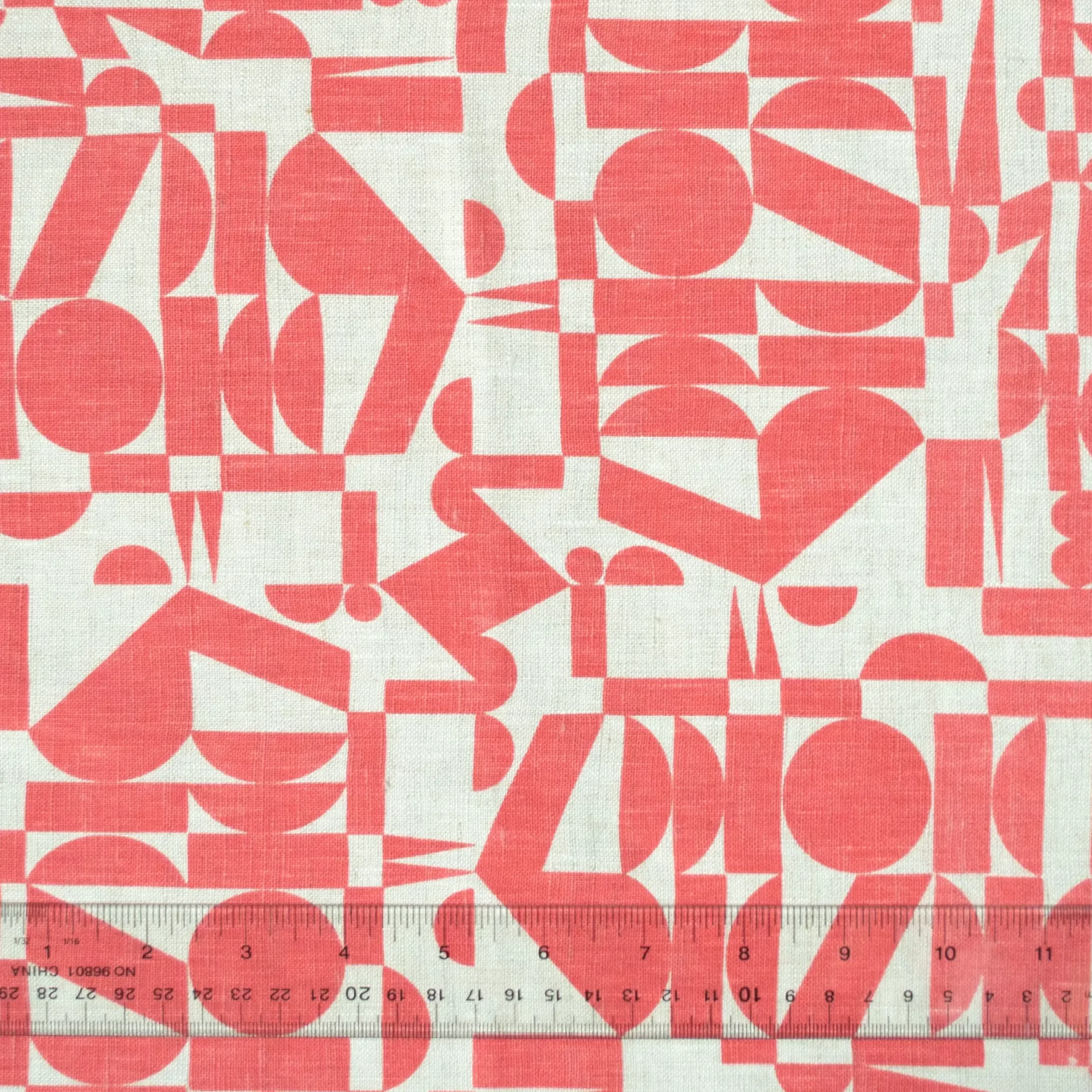 Clearance All-Linen Tea Towel Screen Printed With Tomato-Soup Red Geometrics Tea Towels