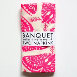 Sale A Pair Of Moths Linen Napkins In Neon Pink Napkins