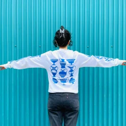 New Blue And White The Greeks Long Sleeved Skate Shirt Tops & Bottoms