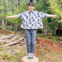 Outlet Dark Navy Roses Linen Sunja Shirt Tops & Bottoms