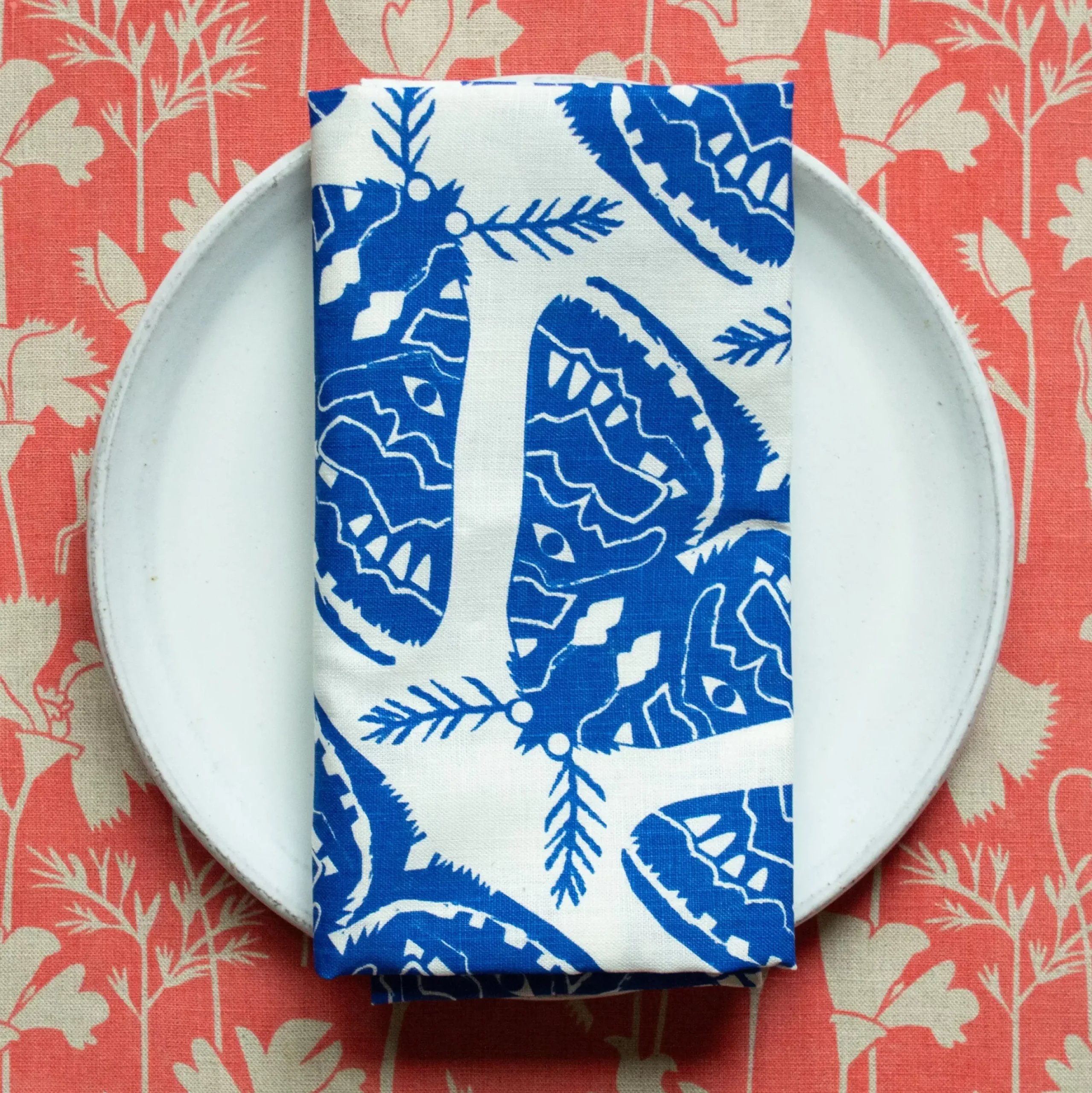 Flash Sale Electric Blue Moths 100% Linen Tea Towel Yardage
