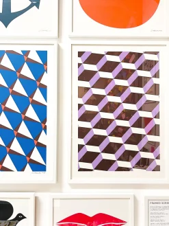Hot Geometrics Chocolate And Neon Red And Cobalt Signed Screen Print Large