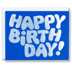 Sale Glitter Foil On Blue Happy Birthday Note Card Metallic Foils