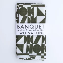 Store Khaki Geometrics On Crisp White Linen Napkins Yardage