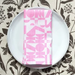 Online Linen Tea Towel - Screen Printed Geometrics - Bubblegum Pink On White Tea Towels