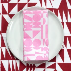 Online Linen Tea Towel - Screen Printed Geometrics - Bubblegum Pink On White Tea Towels