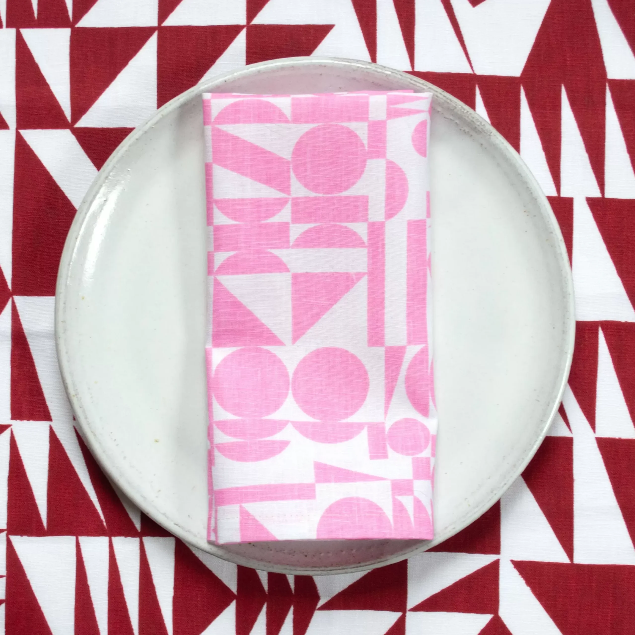 Online Linen Tea Towel - Screen Printed Geometrics - Bubblegum Pink On White Tea Towels