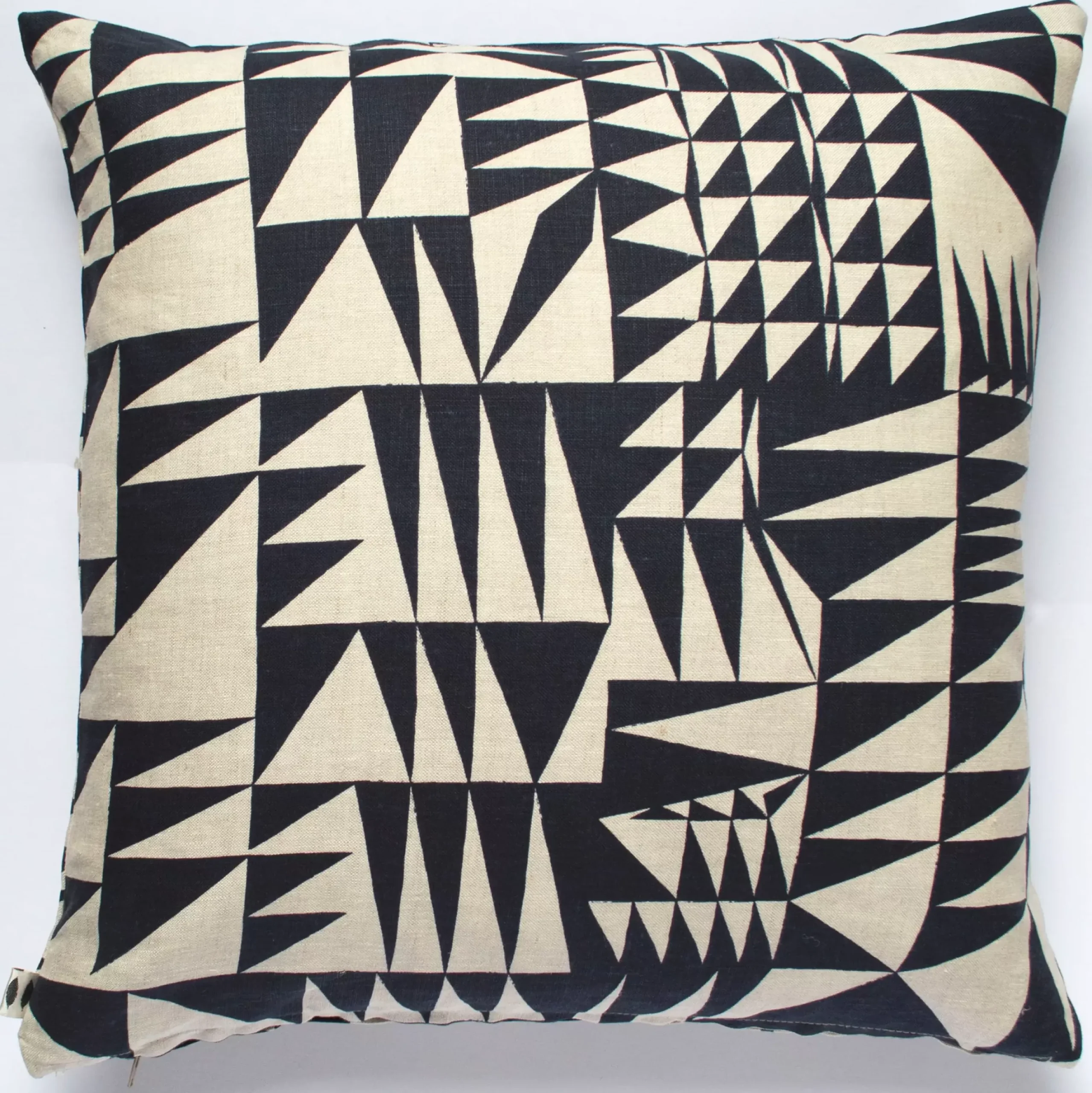 Flash Sale Navy Triangles All-Linen Screen Printed Pillow Cover Pillows
