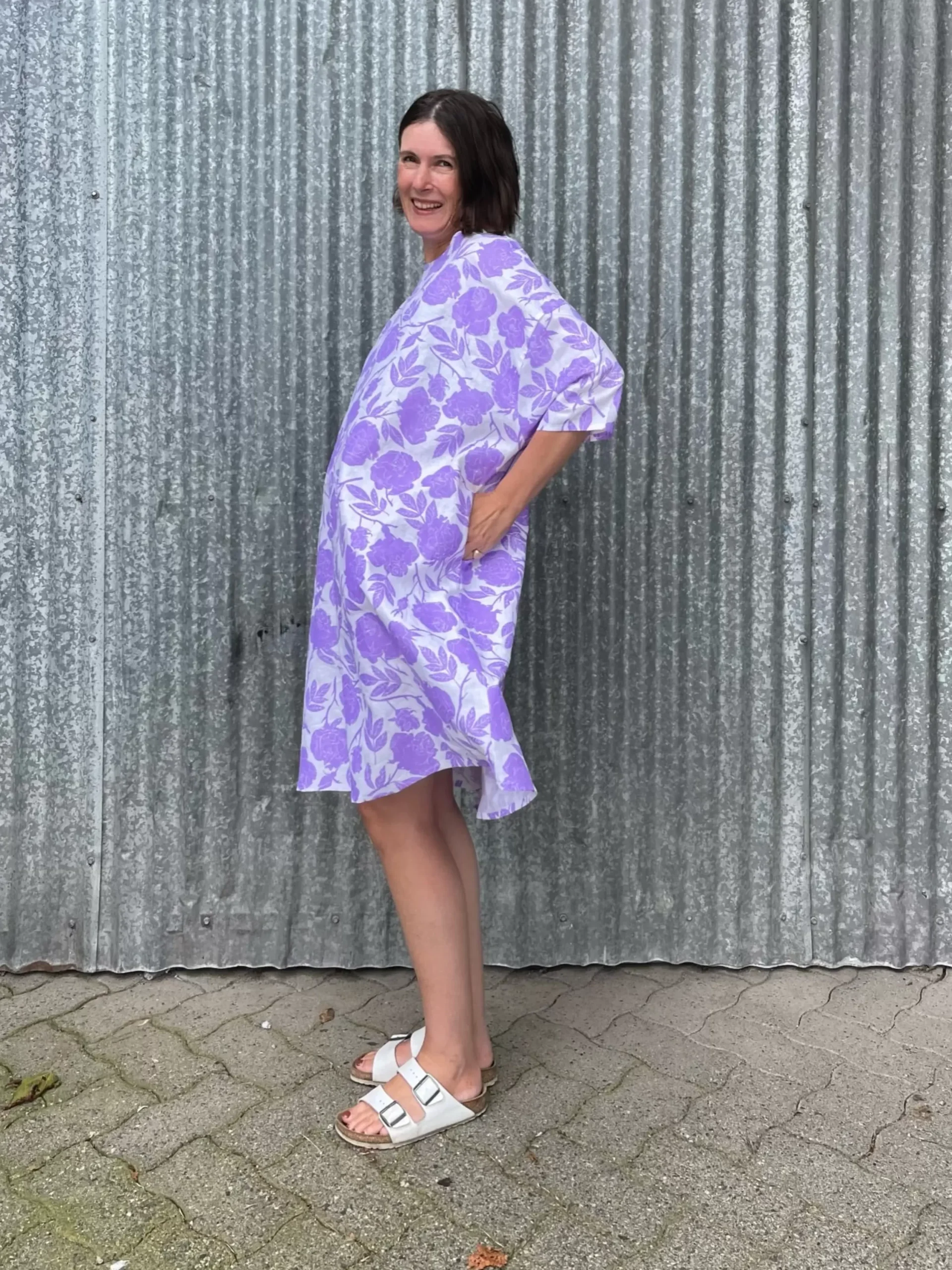 Discount Neon Lilac Roses Linen Sunja Dress Dresses