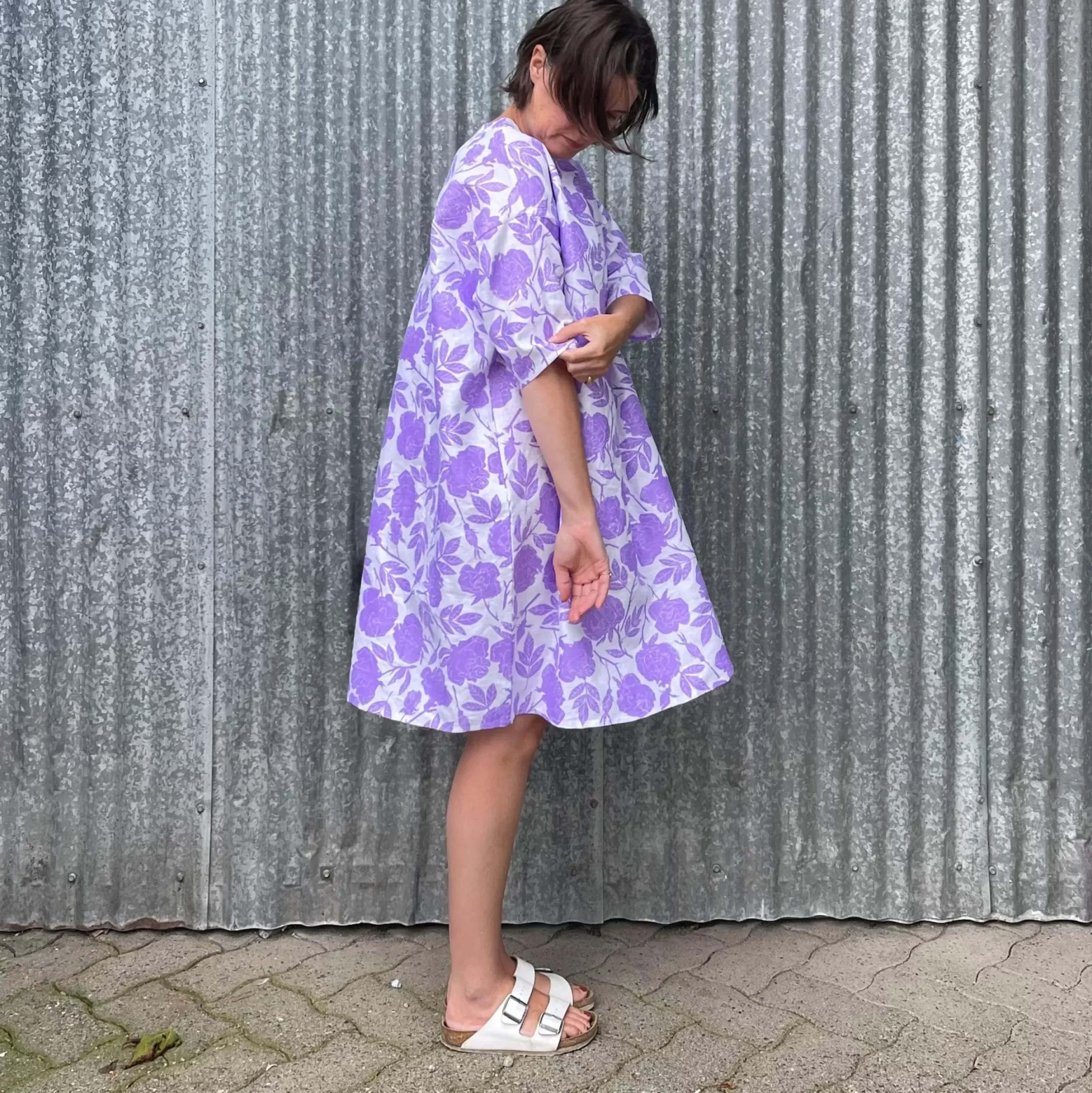 Discount Neon Lilac Roses Linen Sunja Dress Dresses