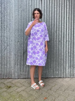Discount Neon Lilac Roses Linen Sunja Dress Dresses