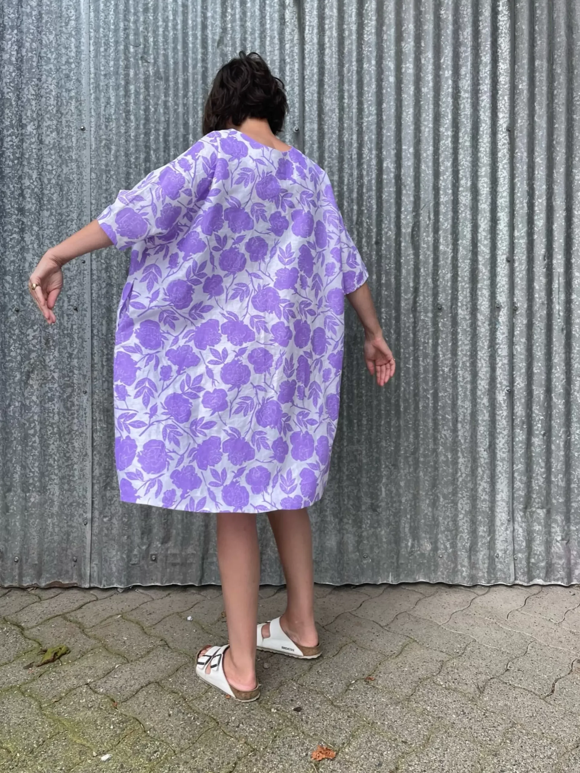 Discount Neon Lilac Roses Linen Sunja Dress Dresses