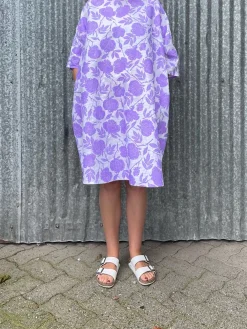 Discount Neon Lilac Roses Linen Sunja Dress Dresses
