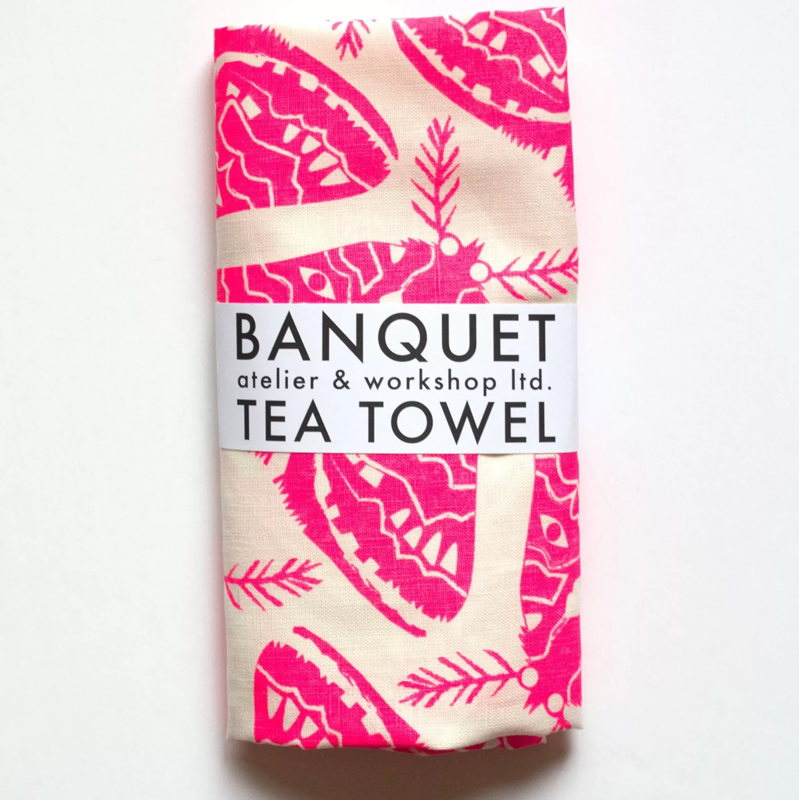 Outlet Neon Pink Moths 100% Linen Tea Towel Tea Towels