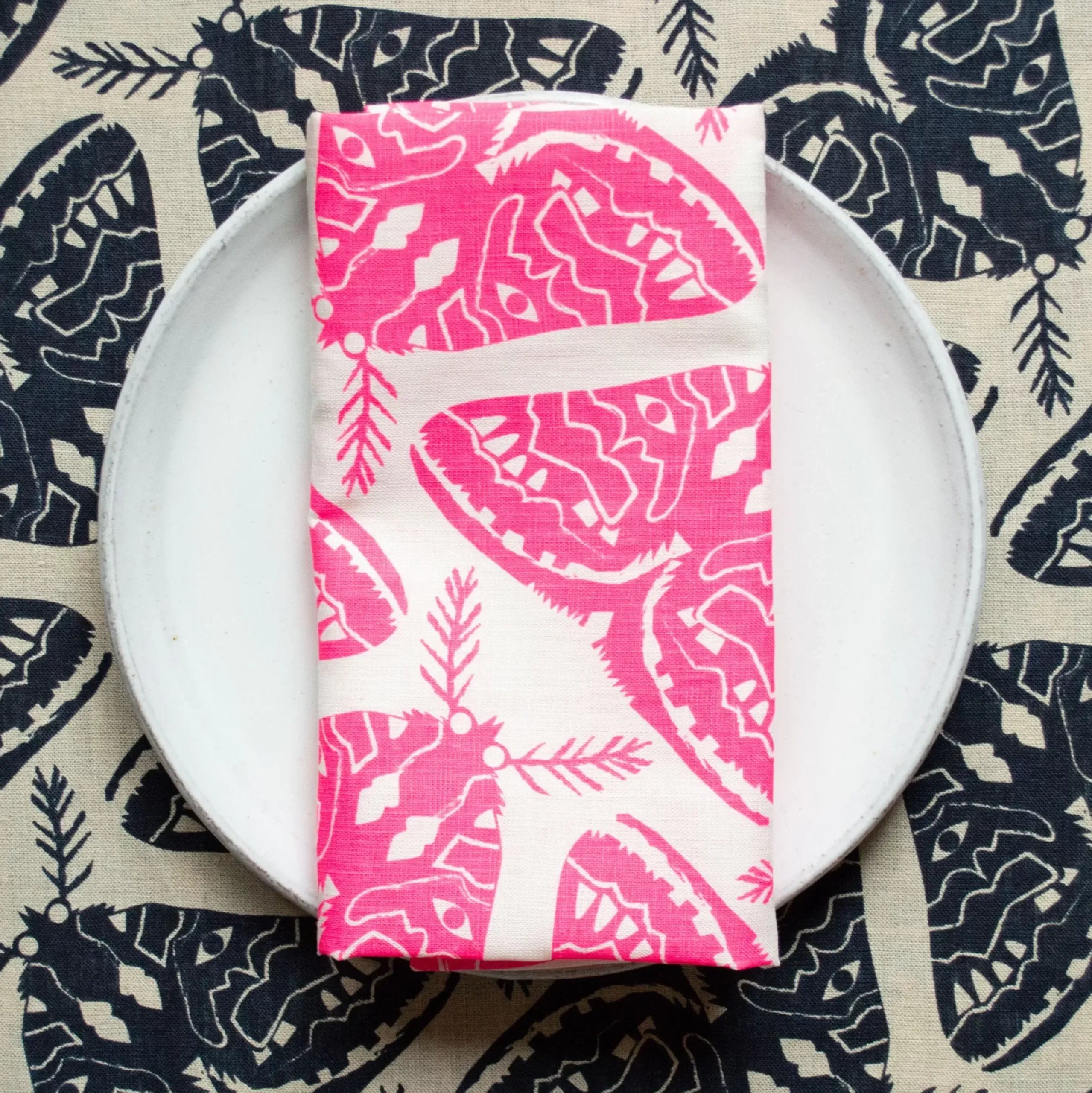 Outlet Neon Pink Moths 100% Linen Tea Towel Tea Towels