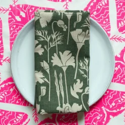 Outlet Neon Pink Moths 100% Linen Tea Towel Tea Towels