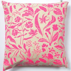 Sale Neon Pink Wildflowers 100% Linen Pillow Cover Pillows