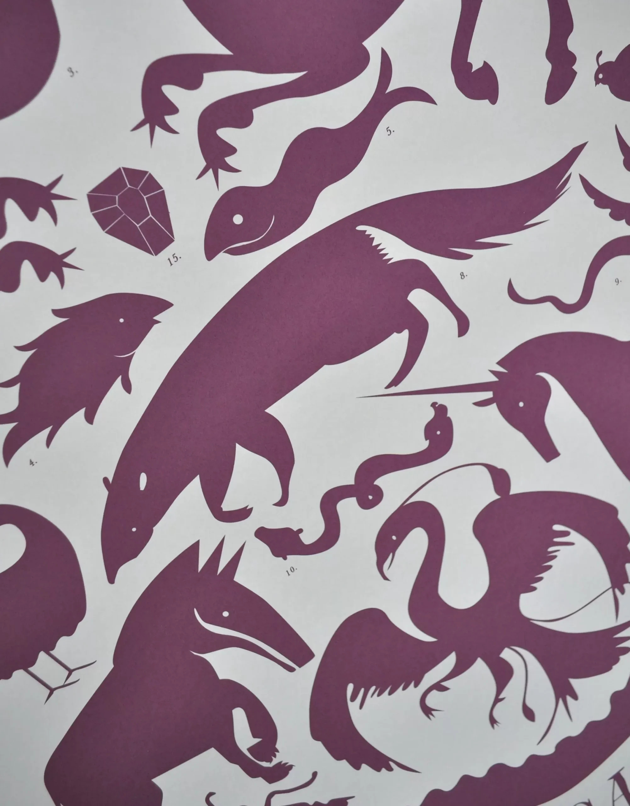 Best Print - Mythical Beasts Art Poster - Plum And Grey Science And Nature