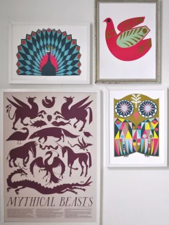 Online Print - Peacock Poster - Geometric Mod Bird Small