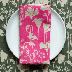 Sale Raspberry Pink Poppies Linen Napkins Yardage