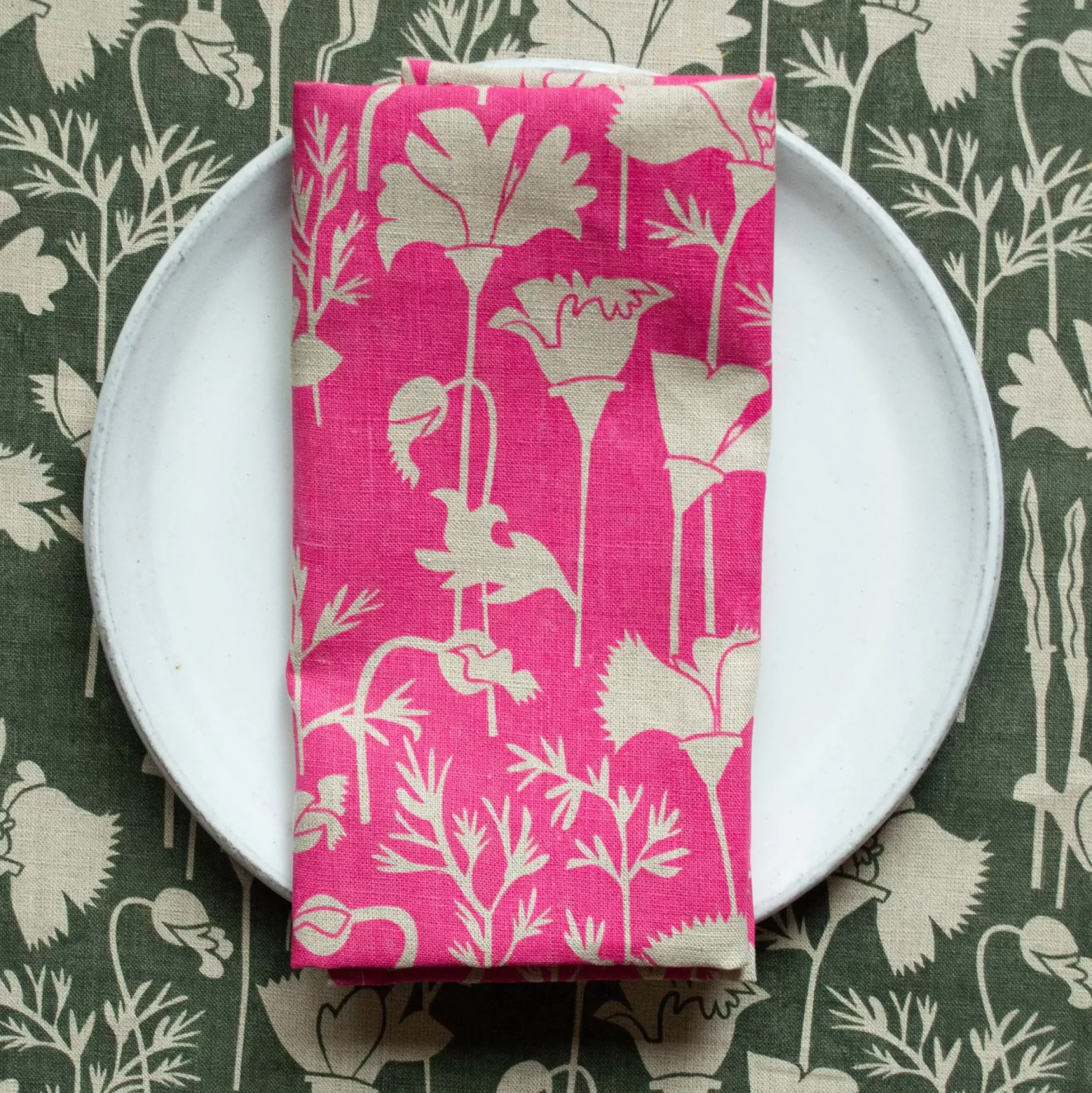 Sale Raspberry Pink Poppies Linen Napkins Yardage