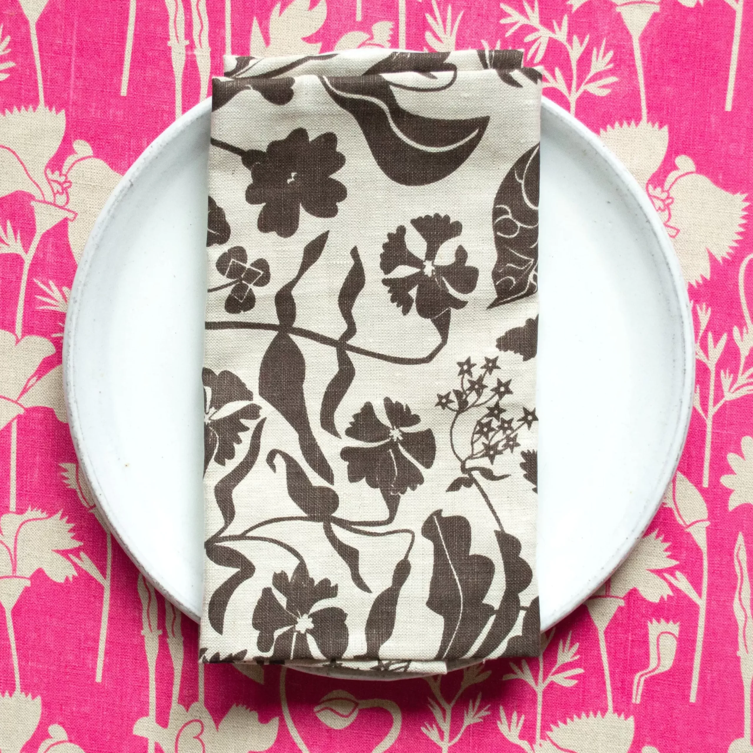 Sale Raspberry Pink Poppies Linen Napkins Yardage