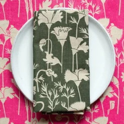 Sale Raspberry Pink Poppies Linen Napkins Yardage