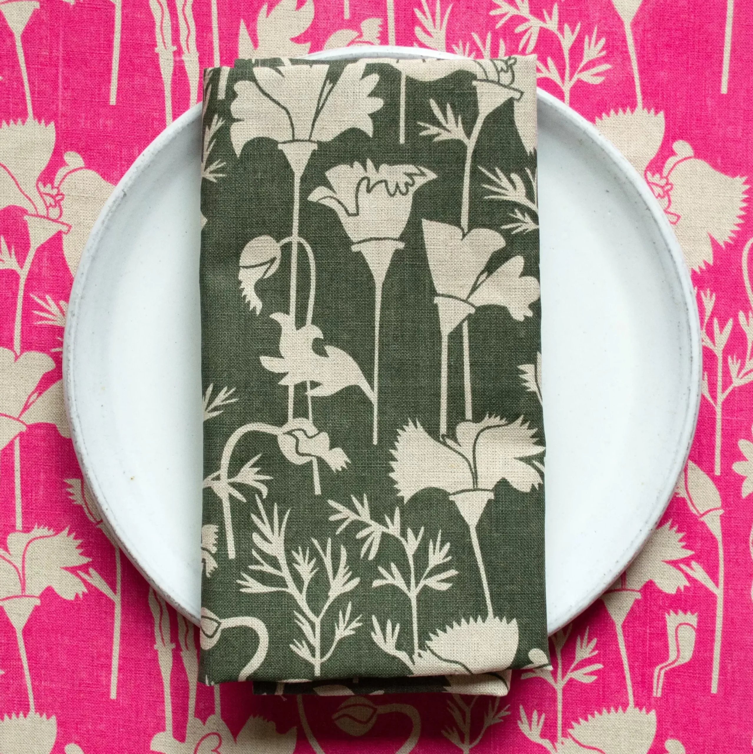 Sale Raspberry Pink Poppies Linen Napkins Yardage