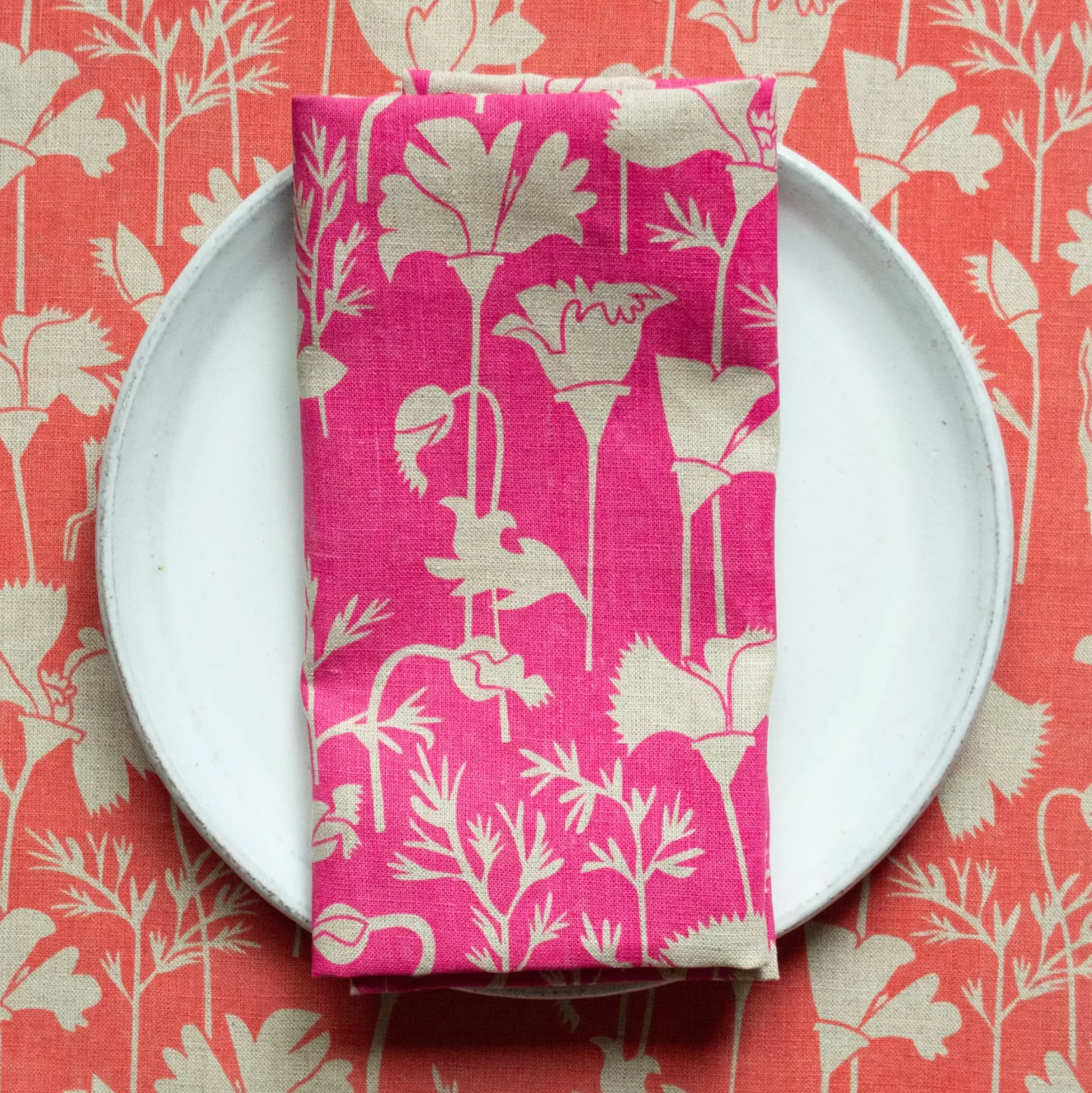 Sale Raspberry Pink Poppies Linen Napkins Yardage