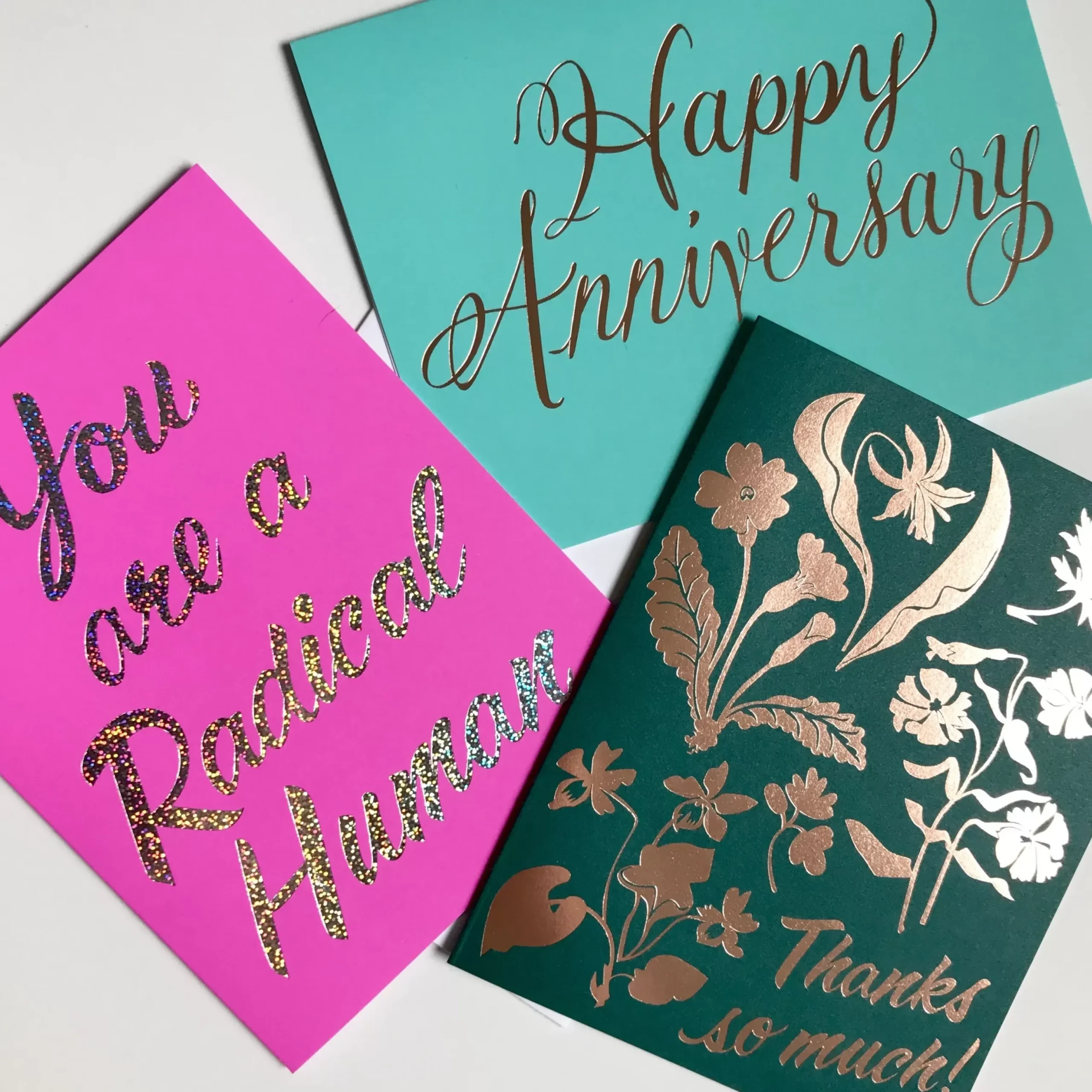 Fashion Rose Gold Foil Happy Anniversary Card Metallic Foils