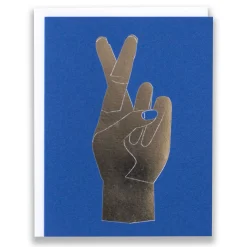 Cheap Silver Foil Fingers Crossed Royal Blue Note Card Metallic Foils