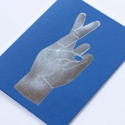 Cheap Silver Foil Fingers Crossed Royal Blue Note Card Metallic Foils