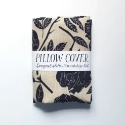 Store The Darkest Navy On Natural Wild Roses 100% Linen Pillow Cover Pillows