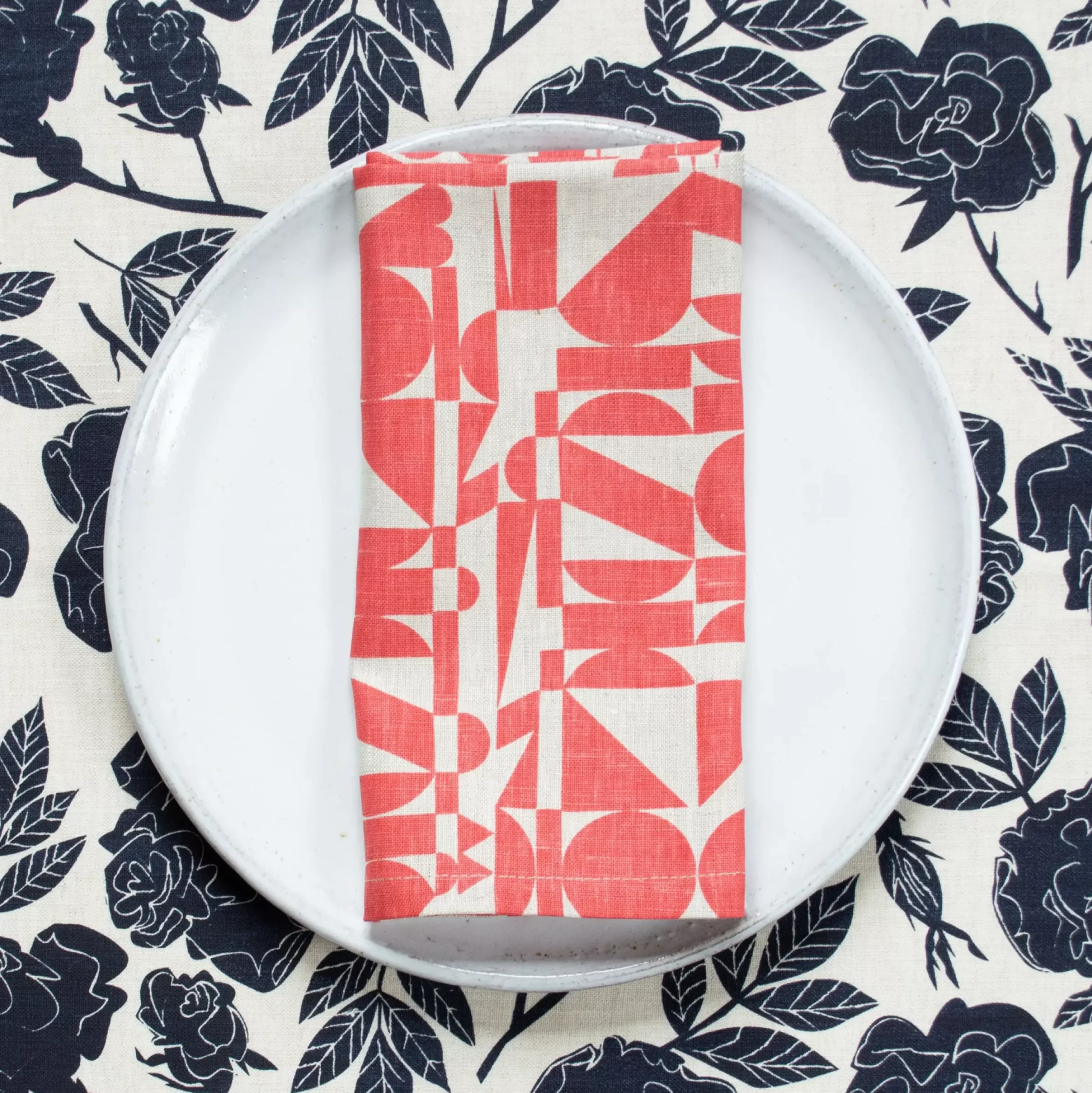 Online Tomato Red Geometrics Linen Napkins Napkins
