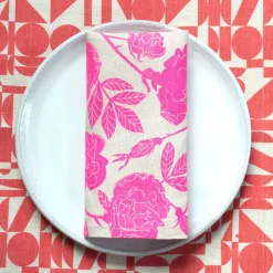 Online Tomato Red Geometrics Linen Napkins Napkins