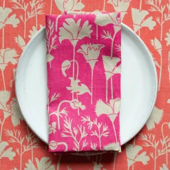 Hot Tomato Soup Poppies 100% Linen Tea Towel Yardage